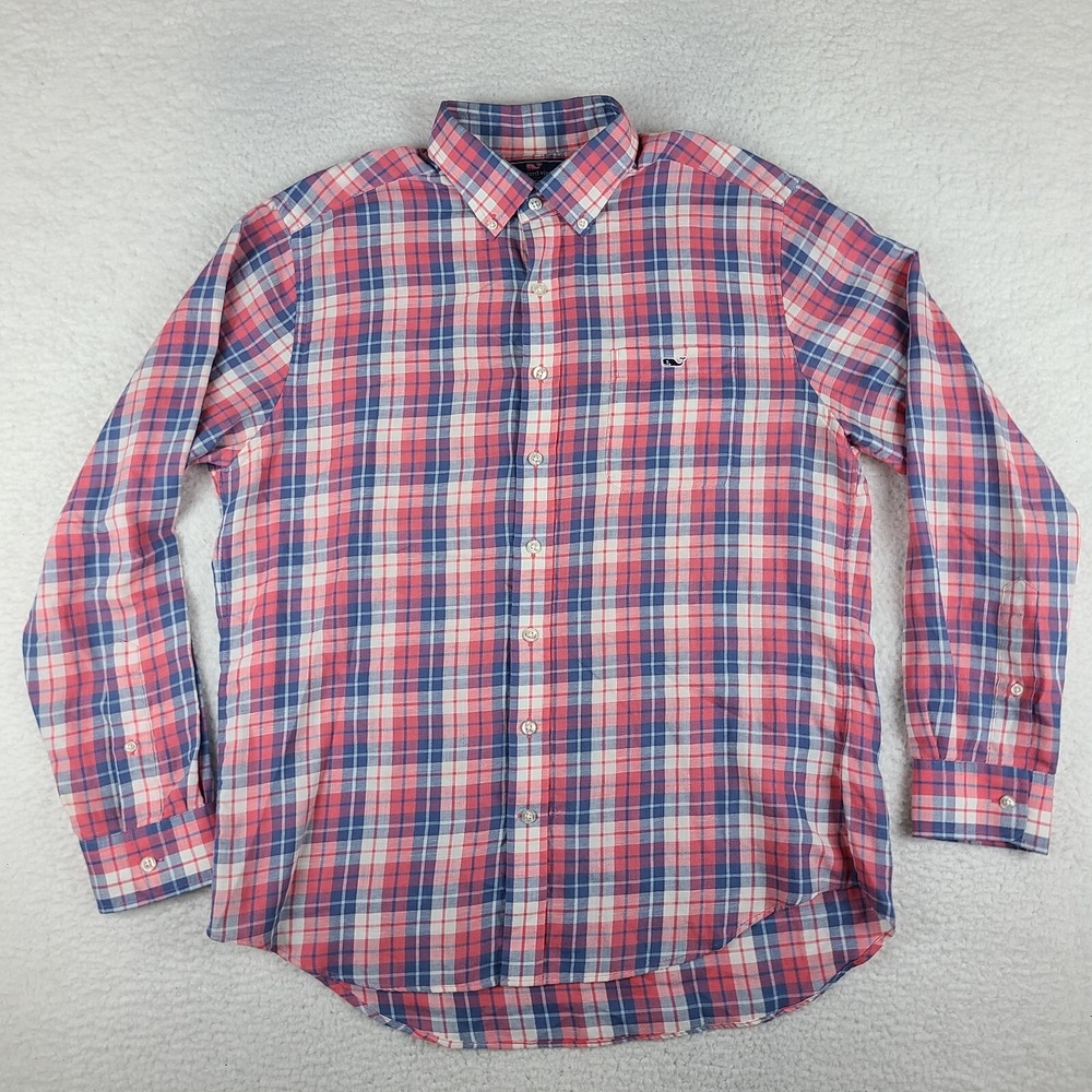 Vineyard Vines Flannel Tucker Shirt Mens‎ Large Blue Red Slim Fit Button Up EC